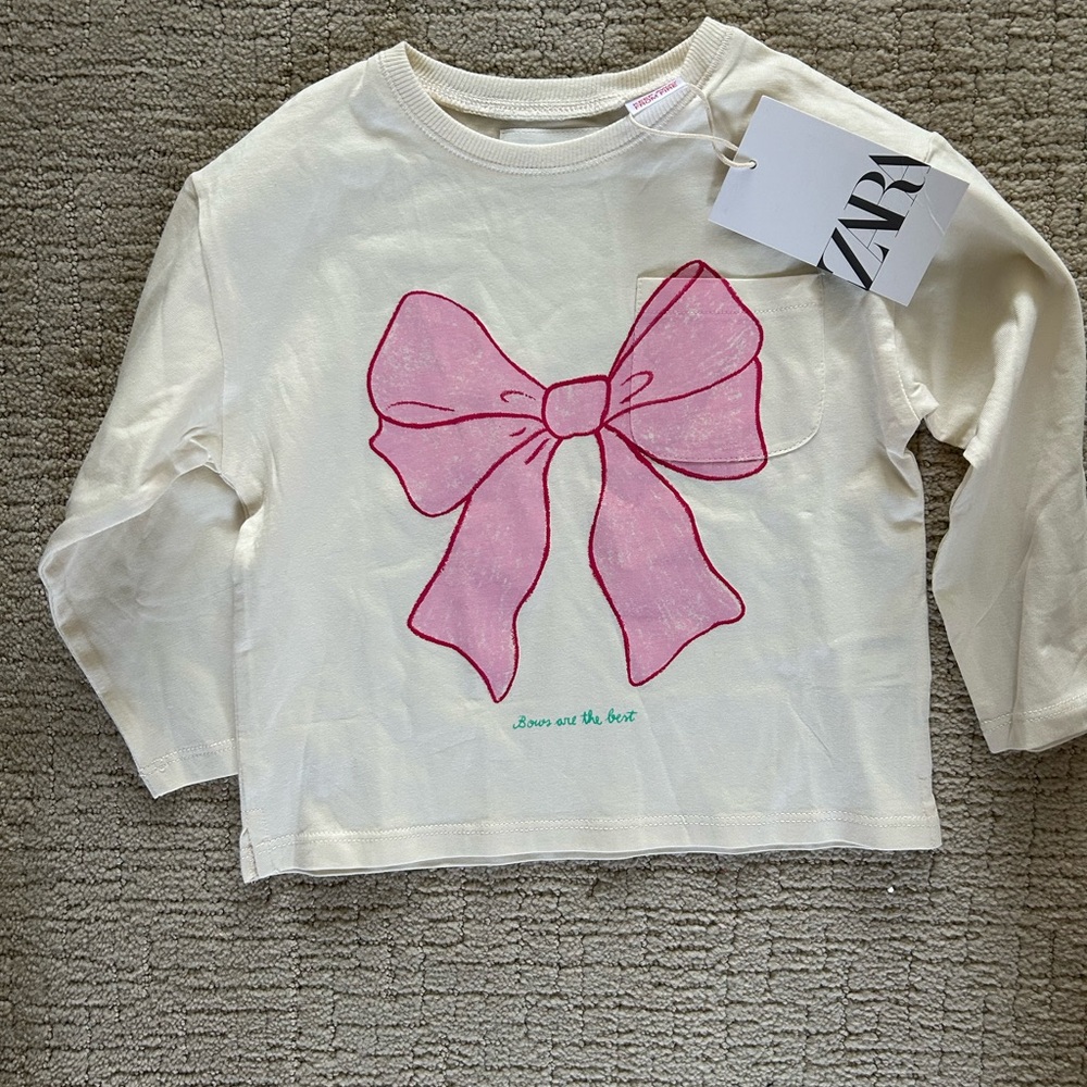 NWT Zara toddler girls bow long sleeve shirt